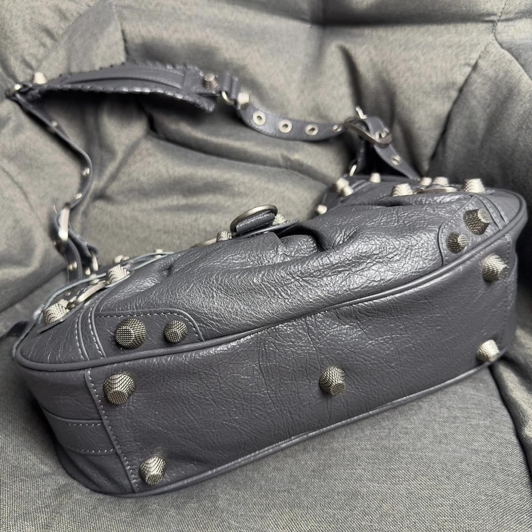 Balenciaga Black Le Cagole Half-Moon Underarm Bag in Lambskin Breathable 61105
