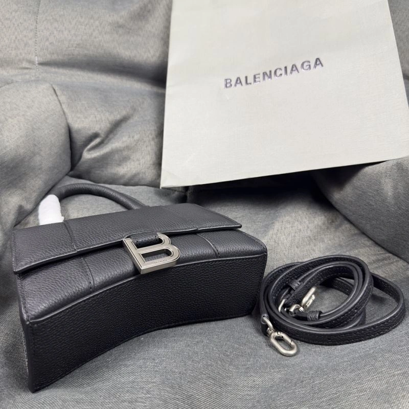 Thermal Balenciaga Black Lychee Hourglass XS Bag with Arc Design 69982
