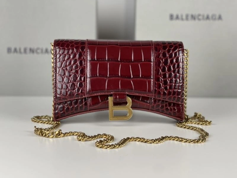 UrbanStyle Balenciaga Burgundy Crocodile Hourglass Bag with Gold Buckle 78688