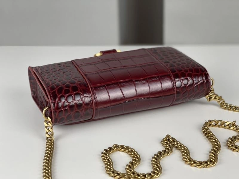UrbanStyle Balenciaga Burgundy Crocodile Hourglass Bag with Gold Buckle 78688