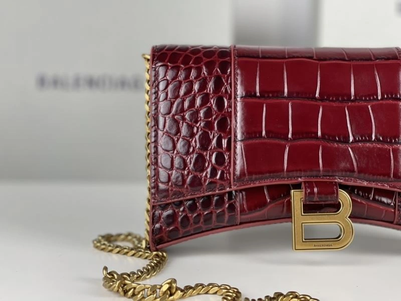 UrbanStyle Balenciaga Burgundy Crocodile Hourglass Bag with Gold Buckle 78688