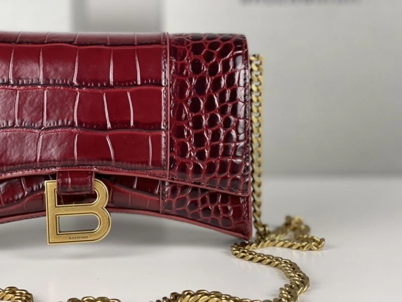 UrbanStyle Balenciaga Burgundy Crocodile Hourglass Bag with Gold Buckle 78688