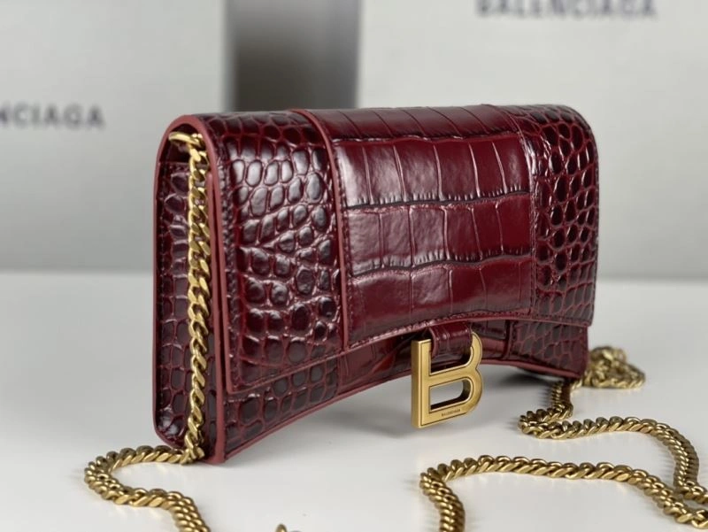 UrbanStyle Balenciaga Burgundy Crocodile Hourglass Bag with Gold Buckle 78688