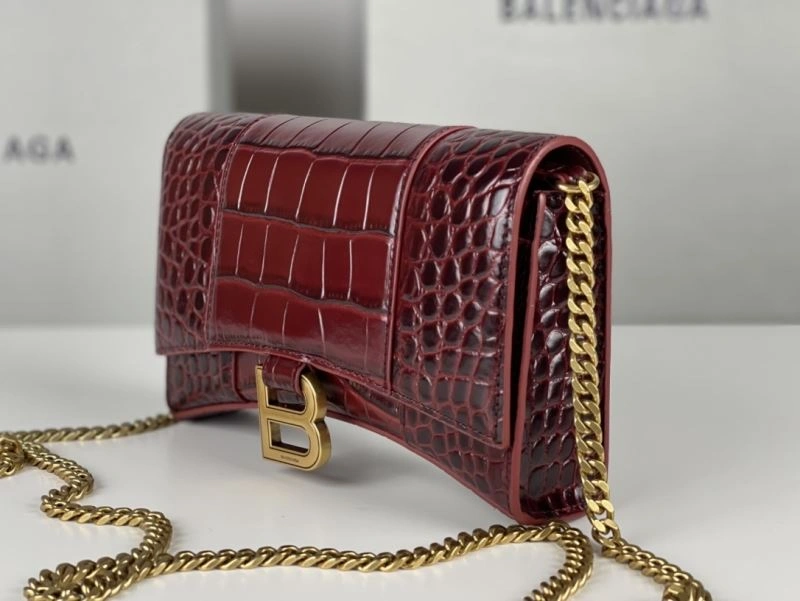 UrbanStyle Balenciaga Burgundy Crocodile Hourglass Bag with Gold Buckle 78688