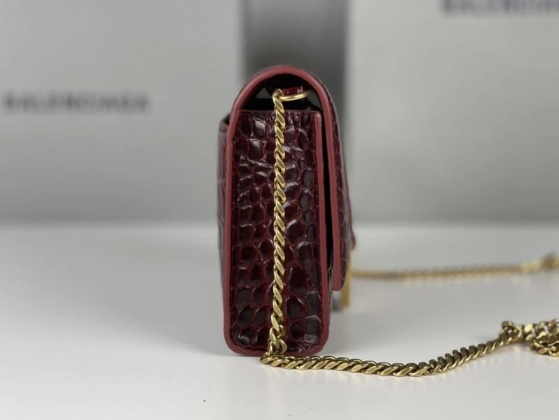 UrbanStyle Balenciaga Burgundy Crocodile Hourglass Bag with Gold Buckle 78688