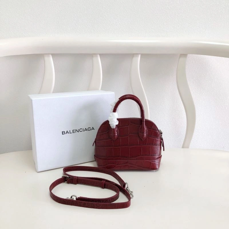 Balenciaga Burgundy Crocodile Mini Shell Bag with Strap ModernLook 78552