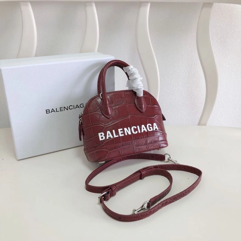 Balenciaga Burgundy Crocodile Mini Shell Bag with Strap ModernLook 78552