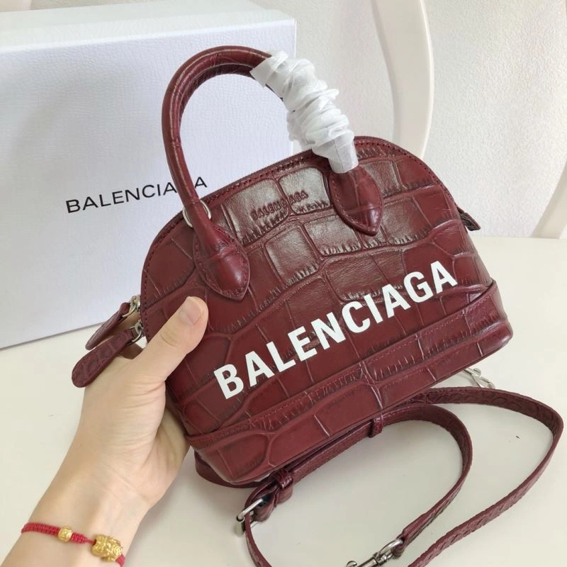 Balenciaga Burgundy Crocodile Mini Shell Bag with Strap ModernLook 78552