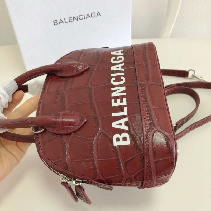 Balenciaga Burgundy Crocodile Mini Shell Bag with Strap ModernLook 78552