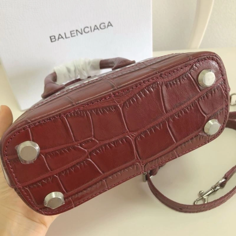 Balenciaga Burgundy Crocodile Mini Shell Bag with Strap ModernLook 78552