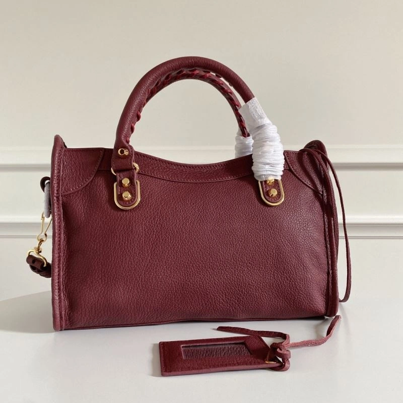 Balenciaga Burgundy Goat Leather Motorcycle Bag with Gold Studs - 30cm Classic 66934