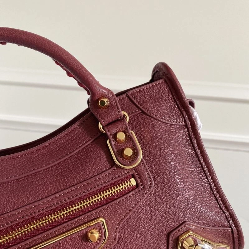 Balenciaga Burgundy Goat Leather Motorcycle Bag with Gold Studs - 30cm Classic 66934
