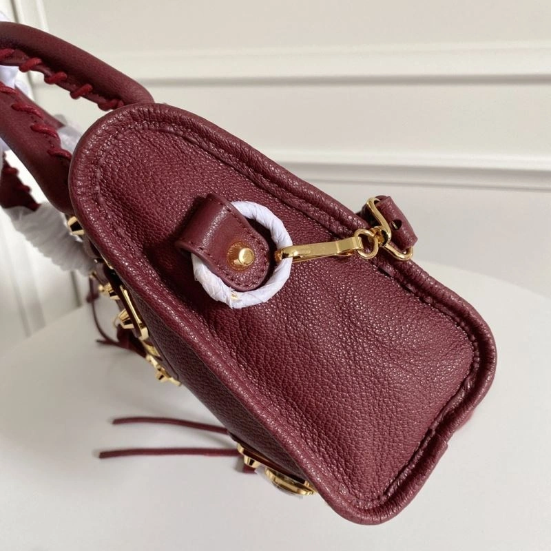 Balenciaga Burgundy Goat Leather Motorcycle Bag with Gold Studs - 30cm Classic 66934