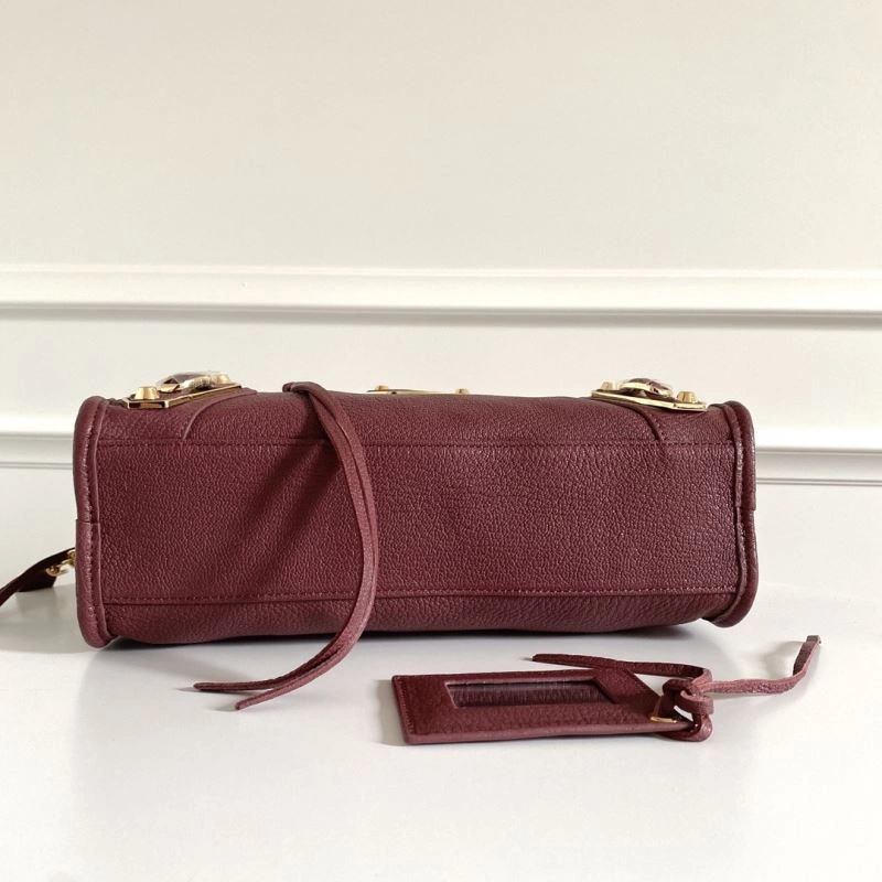 Balenciaga Burgundy Goat Leather Motorcycle Bag with Gold Studs - 30cm Classic 66934
