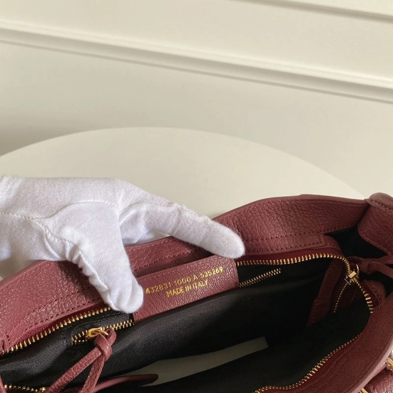 Balenciaga Burgundy Goat Leather Motorcycle Bag with Gold Studs - 30cm Classic 66934