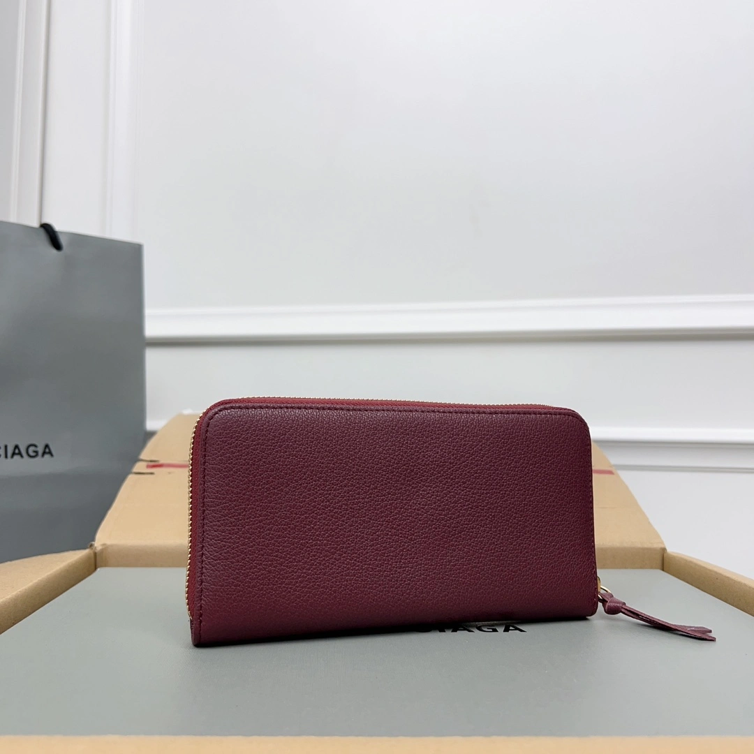 Lightweight Balenciaga Burgundy Vintage Leather Motorcycle Wallet with Heart Design 60830