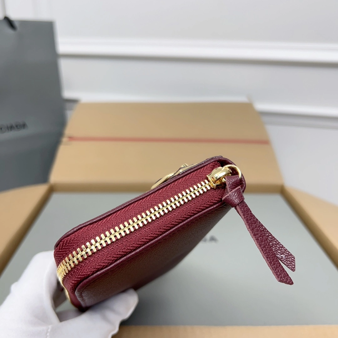 Lightweight Balenciaga Burgundy Vintage Leather Motorcycle Wallet with Heart Design 60830