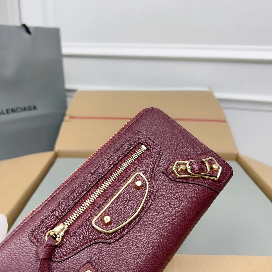 Lightweight Balenciaga Burgundy Vintage Leather Motorcycle Wallet with Heart Design 60830