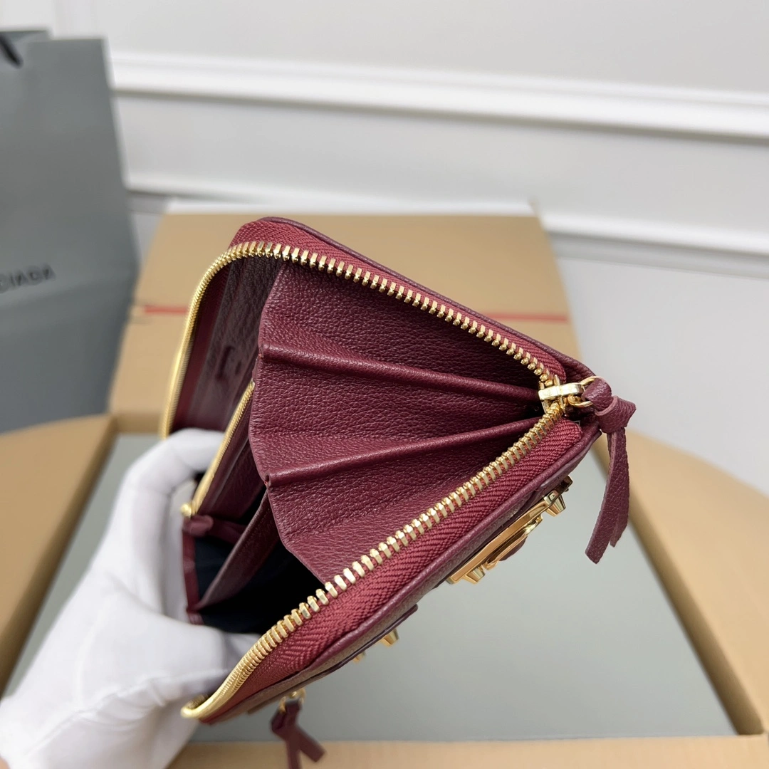 Lightweight Balenciaga Burgundy Vintage Leather Motorcycle Wallet with Heart Design 60830