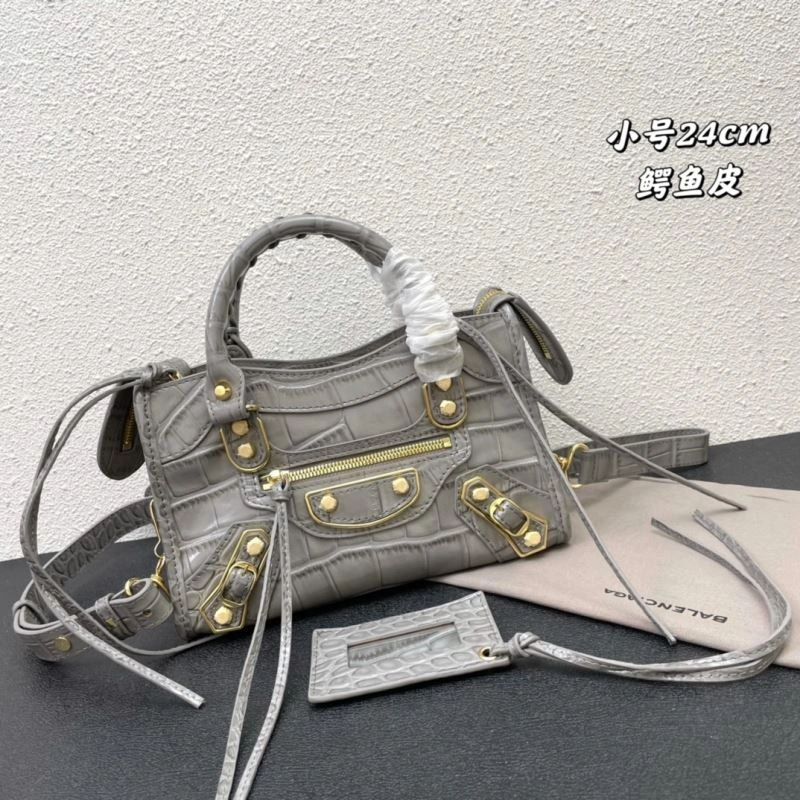 Bright Balenciaga Calfskin Crocodile Motorcycle Bag with Gold Accents 72631