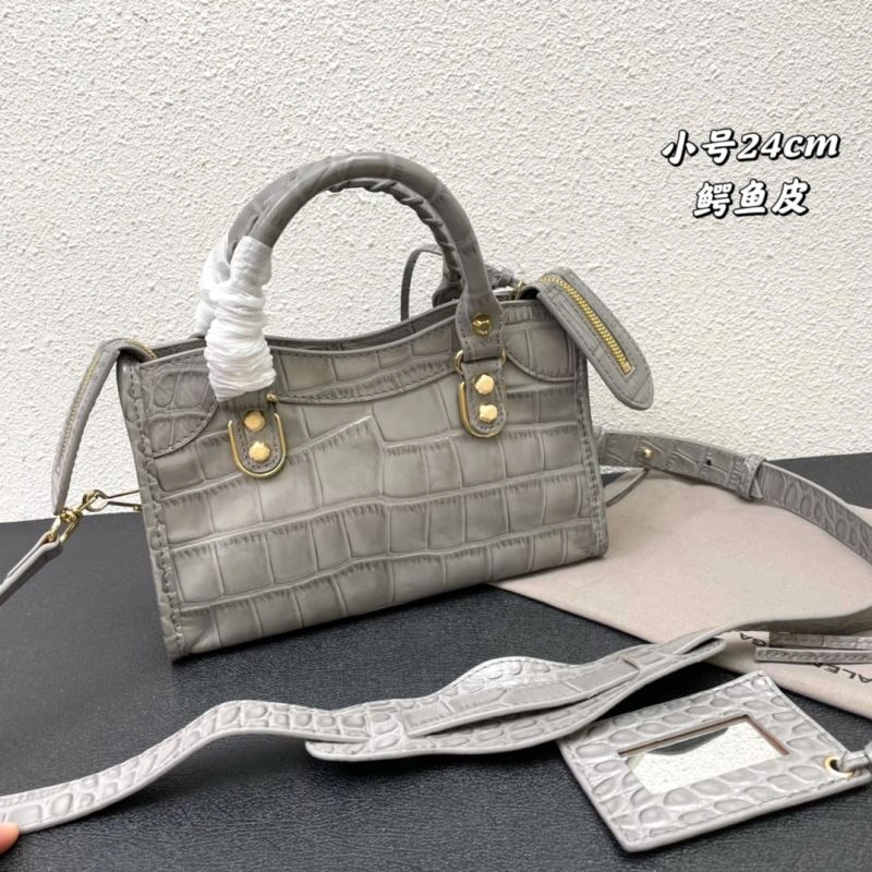 Bright Balenciaga Calfskin Crocodile Motorcycle Bag with Gold Accents 72631