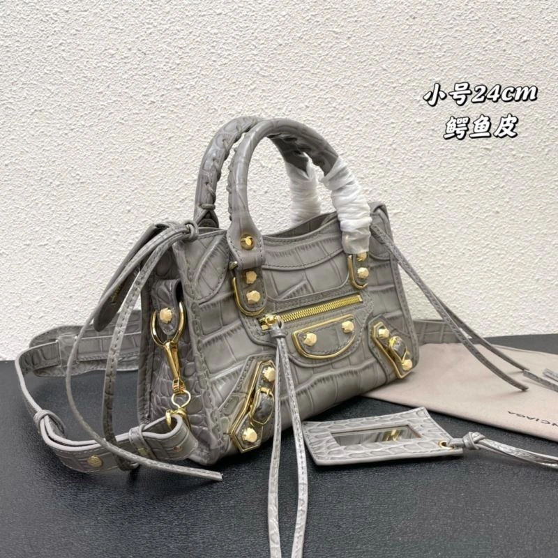 Bright Balenciaga Calfskin Crocodile Motorcycle Bag with Gold Accents 72631