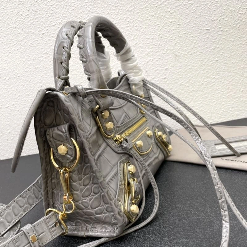 Bright Balenciaga Calfskin Crocodile Motorcycle Bag with Gold Accents 72631