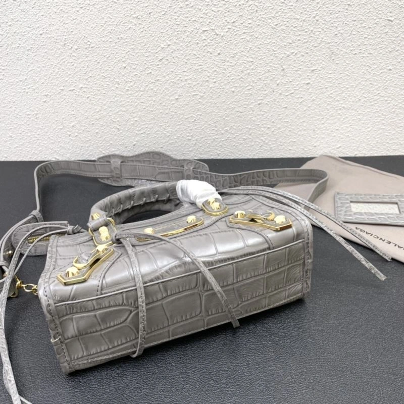Bright Balenciaga Calfskin Crocodile Motorcycle Bag with Gold Accents 72631