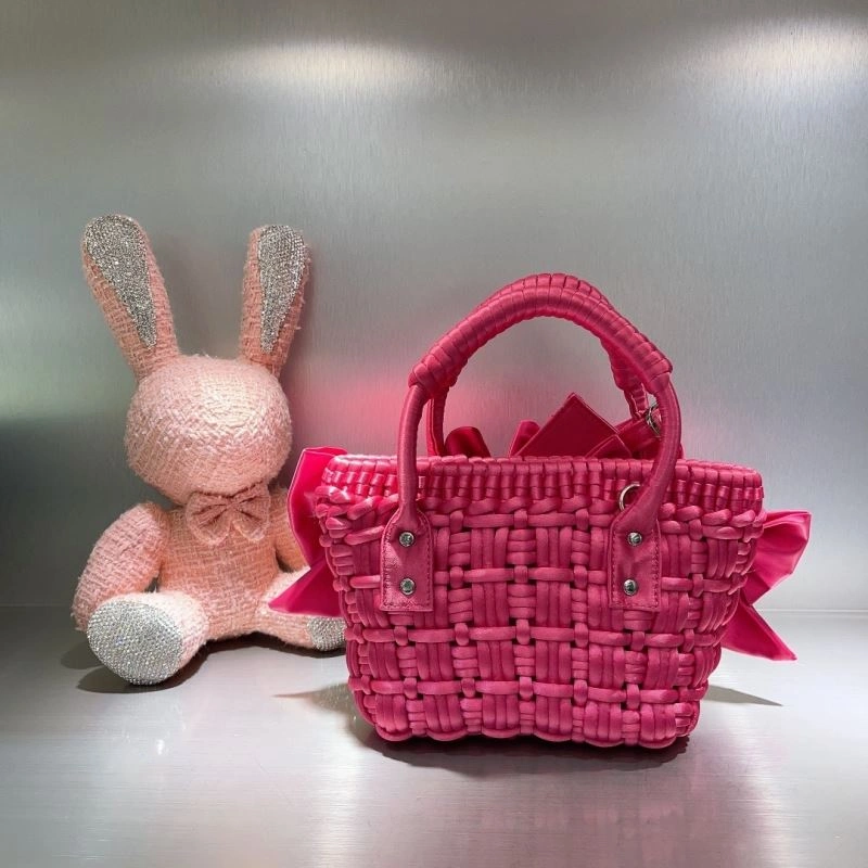 Balenciaga Charming Rose Pink Bow Basket Bag with Braided Satin Strap Chic 78553