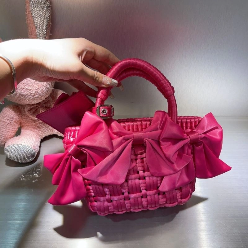 Balenciaga Charming Rose Pink Bow Basket Bag with Braided Satin Strap Chic 78553