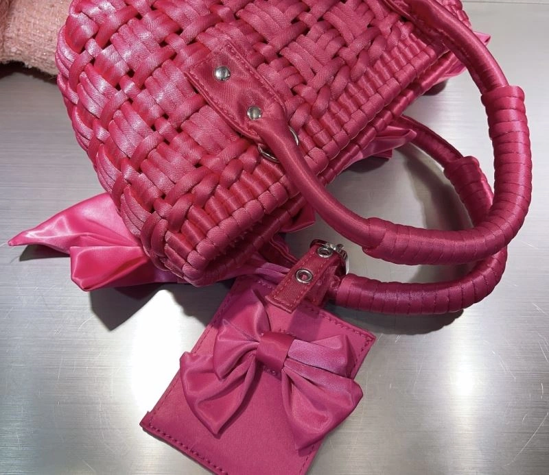 Balenciaga Charming Rose Pink Bow Basket Bag with Braided Satin Strap Chic 78553
