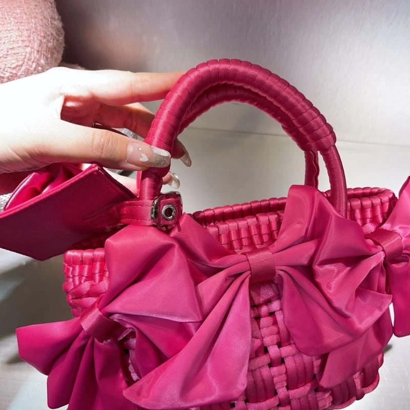 Balenciaga Charming Rose Pink Bow Basket Bag with Braided Satin Strap Chic 78553