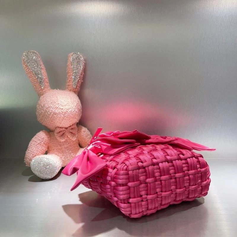 Balenciaga Charming Rose Pink Bow Basket Bag with Braided Satin Strap Chic 78553