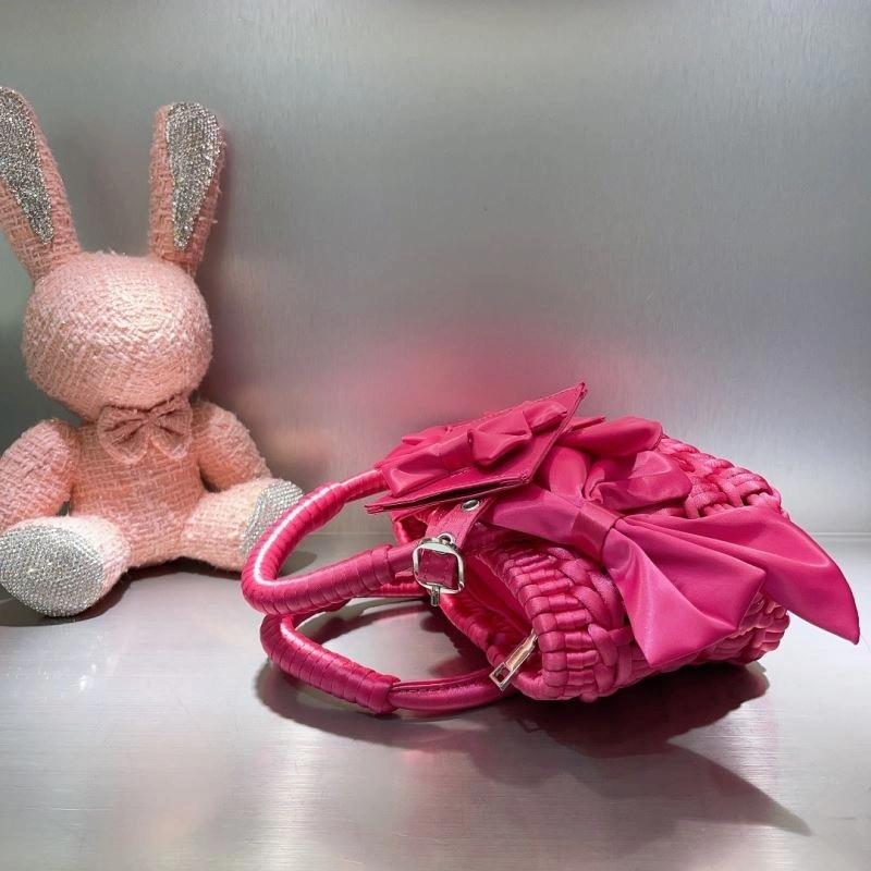 Balenciaga Charming Rose Pink Bow Basket Bag with Braided Satin Strap Chic 78553