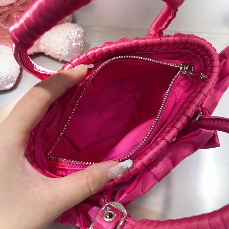 Balenciaga Charming Rose Pink Bow Basket Bag with Braided Satin Strap Chic 78553