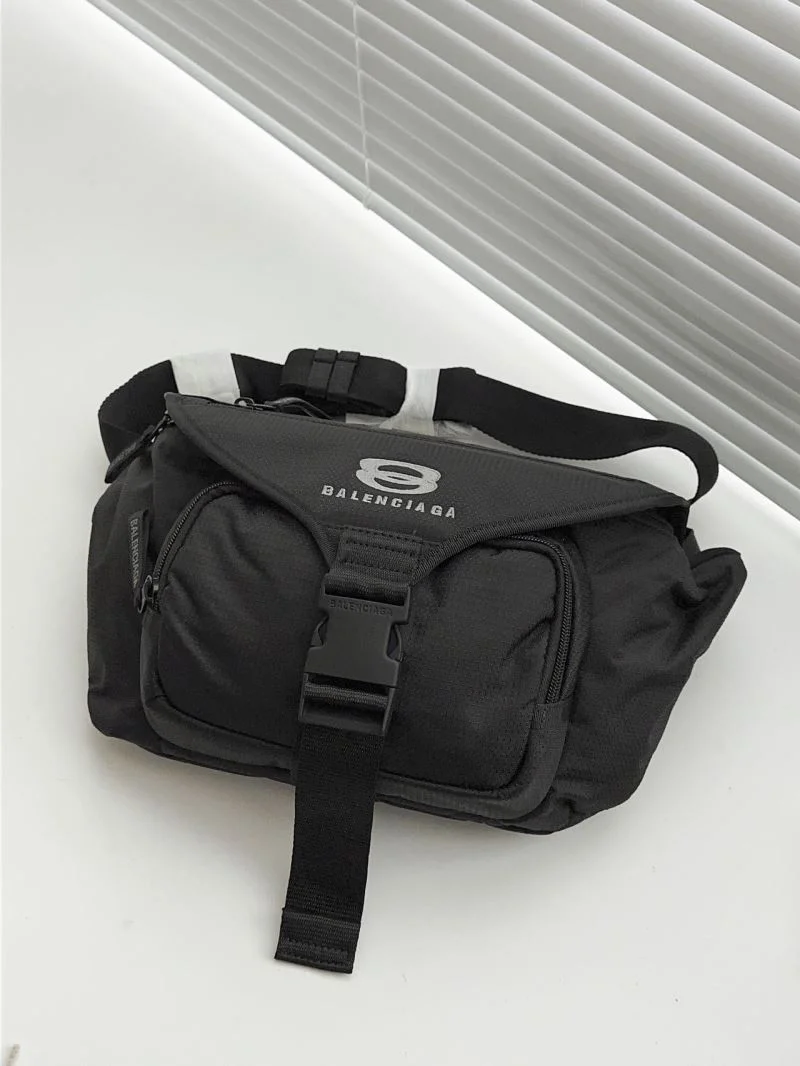 Trendsetting Balenciaga Checkered Nylon Flap Buckle Waist Chest Bag 38220
