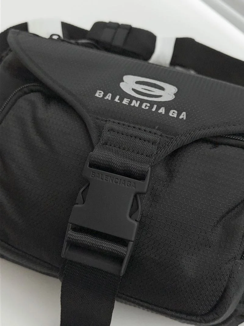 Trendsetting Balenciaga Checkered Nylon Flap Buckle Waist Chest Bag 38220