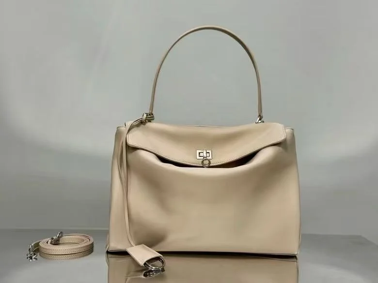 Lightweight Balenciaga Chic Apricot Handbag with Silver Buckle -  Elegance 38250
