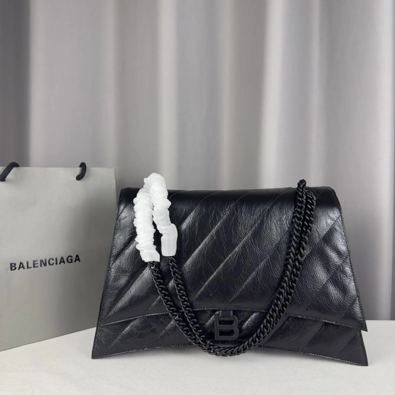 Balenciaga Chic Curved Crush Pleated Chain Bag -  Leather Style Sporty 67019
