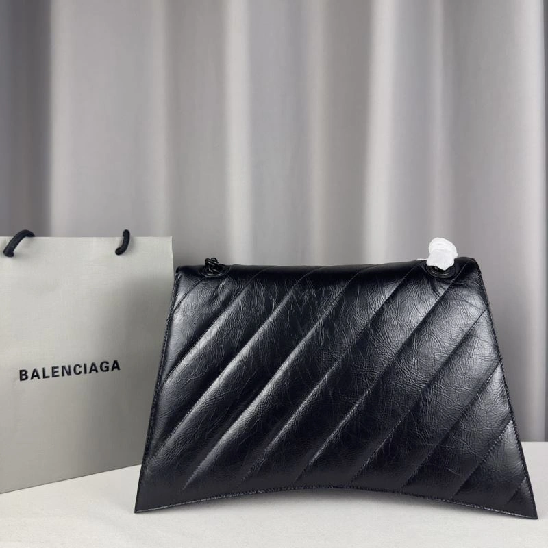 Balenciaga Chic Curved Crush Pleated Chain Bag -  Leather Style Sporty 67019