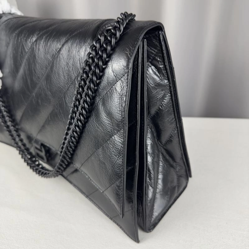 Balenciaga Chic Curved Crush Pleated Chain Bag -  Leather Style Sporty 67019