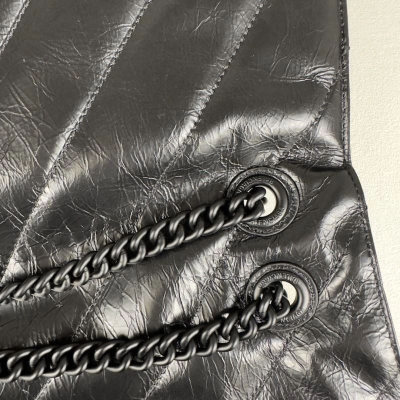 Balenciaga Chic Curved Crush Pleated Chain Bag -  Leather Style Sporty 67019