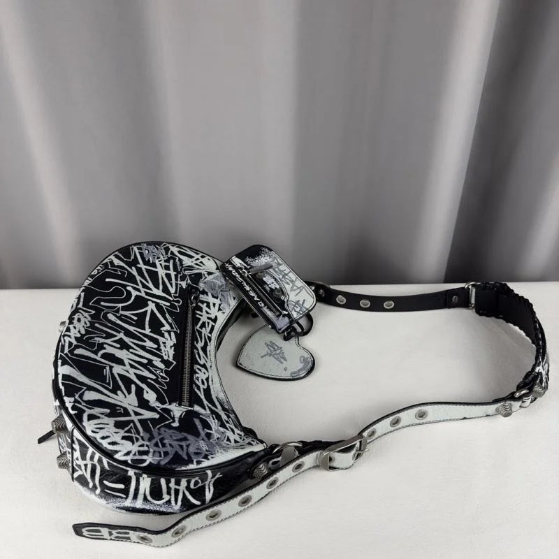 Trendsetting Balenciaga  Motorcycle-Inspired  Le Cagole Half-Moon Bag 38334
