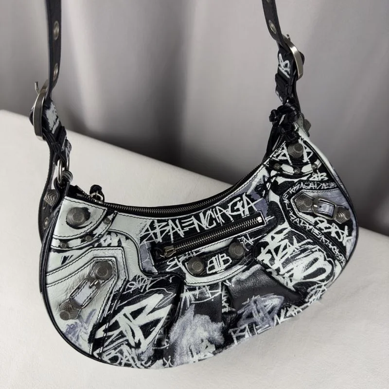 Trendsetting Balenciaga  Motorcycle-Inspired  Le Cagole Half-Moon Bag 38334