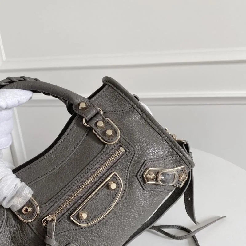 Balenciaga  Italian Goat Leather Mini Motorcycle Bag - Deep Gray AllSeason 38294