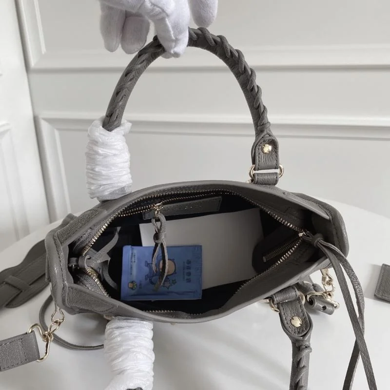 Balenciaga  Italian Goat Leather Mini Motorcycle Bag - Deep Gray AllSeason 38294