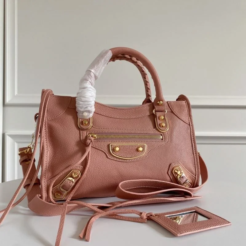 Balenciaga  Italian Goat Leather Motorcycle Bag - Light Pink 30cm Practical 38312