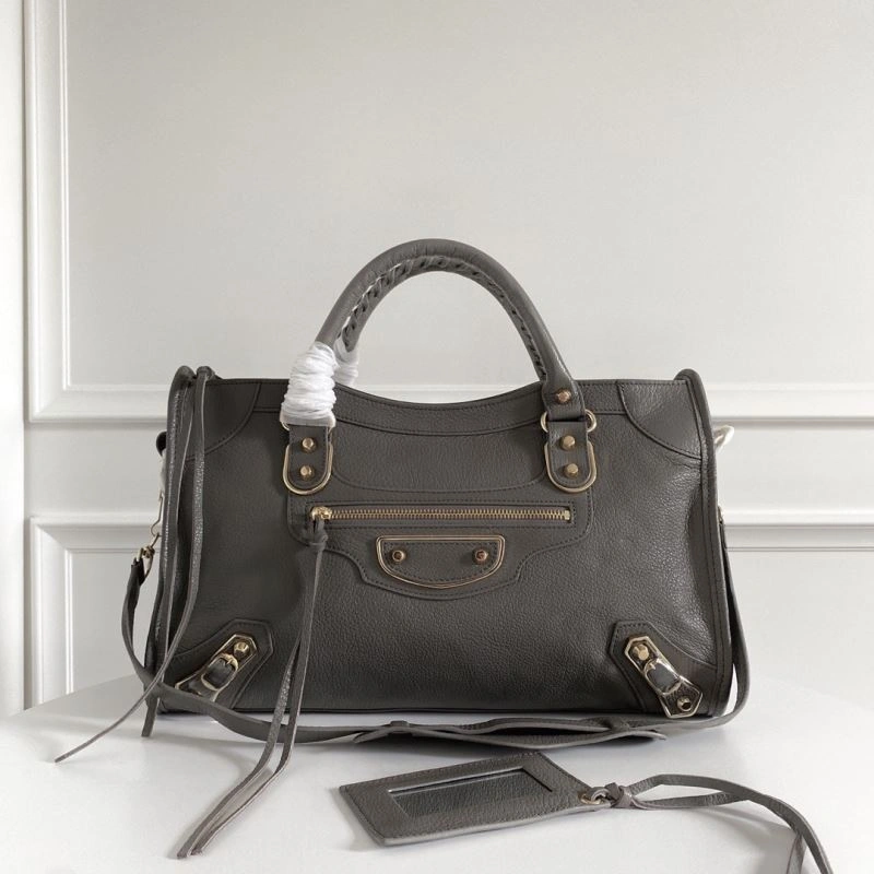 Effortless Balenciaga  Italian Goat Leather Motorcycle Bag with Gold Studs 66965