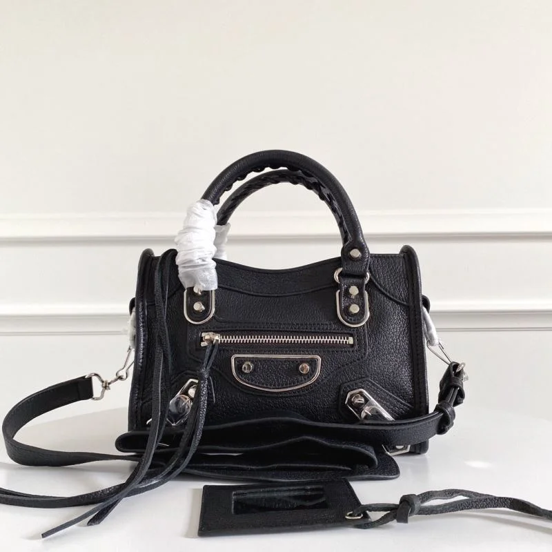 Upgraded Balenciaga  Italian Goat Leather Motorcycle Bag with Silver Buckle 38307