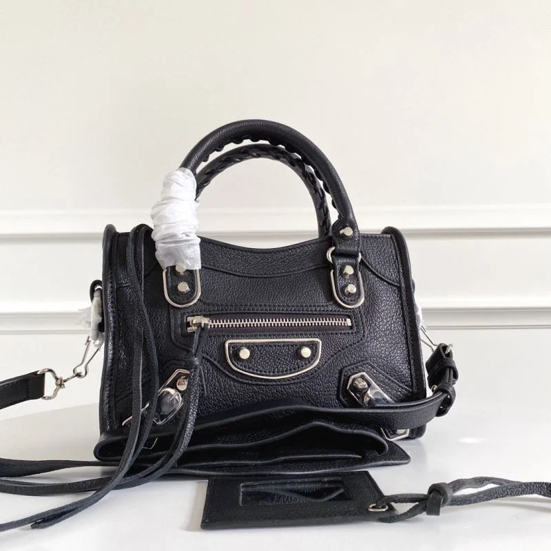 Upgraded Balenciaga  Italian Goat Leather Motorcycle Bag with Silver Buckle 38307